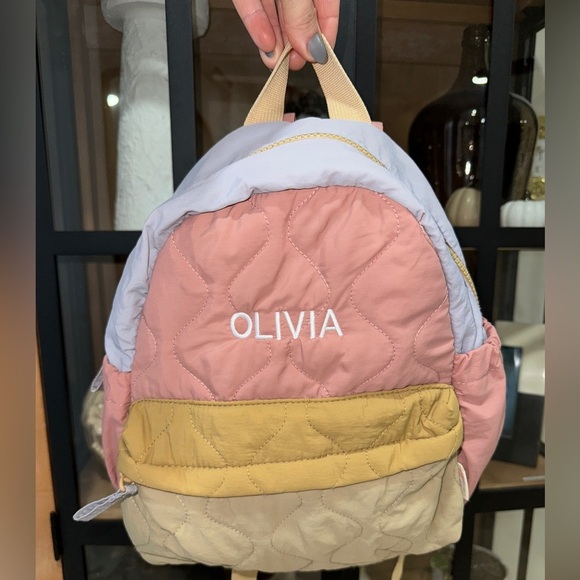 Zara Kids Quilted mini backpack personalized Olivia monogram embroidered toddler - Picture 1 of 7